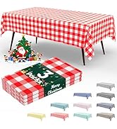 Smiry 3 Pack Red Gingham Disposable Tablecloths - 54" x 108" Heavy Duty Plastic Table Cloth, Wate...