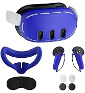 Silicone Protective Accessories for Meta Quest 3 -Blue-VR Included: Shell, Face & Controller Grip...