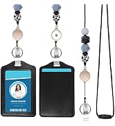 HAUTOCO ID Badge Holder with Retractable Lanyards and Keyring, PU Leather Badge Holder with Safet...