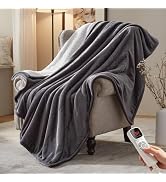 BEARKISS Electric Heated Blanket,50"x60" Heating Throw Flannel London Grey | ETL Certified 9 Sett...