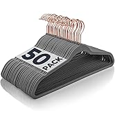 Smartor Grey Velvet Hangers 50 Pack Felt Hangers Non Slip Rose Gold Hook Flocked Hangers Heavy Du...