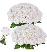 LetuoClips 52 PCS White Roses Artificial Flowers, Fake White Roses Bouquet,White Artificial Silk ...