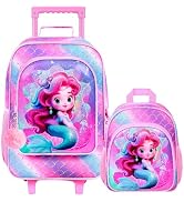 ZLYERT 2Pcs Kids Suitcase Set, Girls Carry on Rolling Luggage with Wheels, Mermaid Travel Suitcas...