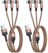 90 Degree USB Multi Charging Cable, 3 in 1 USB Cable for iPhone 17 Charger/ IP/Micro Port, Cruise...