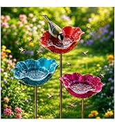 Handcrafted Metal Flower Garden Stake 3Pcs, 24" Bird Bath, Bee Waterer & Butterfly Drinking Stati...