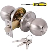 Lanwandeng Door Knobs with Lock, Satin Nickel, Hardware Handle, Keyed Entry for Bathroom or Bedroom