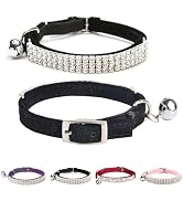 BINGPET Diamond Cat Collar, Adjustable Soft Velvet Leather Safe Kitten Collar with Shiny Rhinesto...