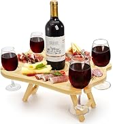 Yesland Portable Picnic Table, Foldable Champagne Picnic Snack Tray, Collapsible Wooden Outdoor C...