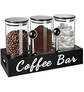 GMISUN Coffee Canister Set, 3 Pcs 50 fl oz Storage With Airtight Lids, Black Glass Tea Sugar Cont...