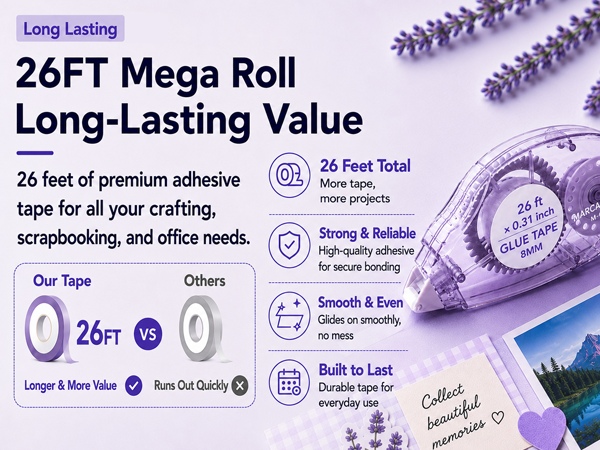 26 ft glue tape roller for scrapbooking journaling and paper crafts