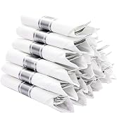 N9R 75 Pack Pre Rolled Silver Plastic Cutlery Set, 75 Pieces (75 Forks, 75 Knives, 75 Spoons, 75 ...