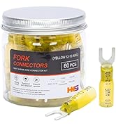 HKS 60PCS Fork Connector #8 Yellow 12-10 Gauge - Heat Shrink Spade Fork Wire Connectors Kit - Tin...