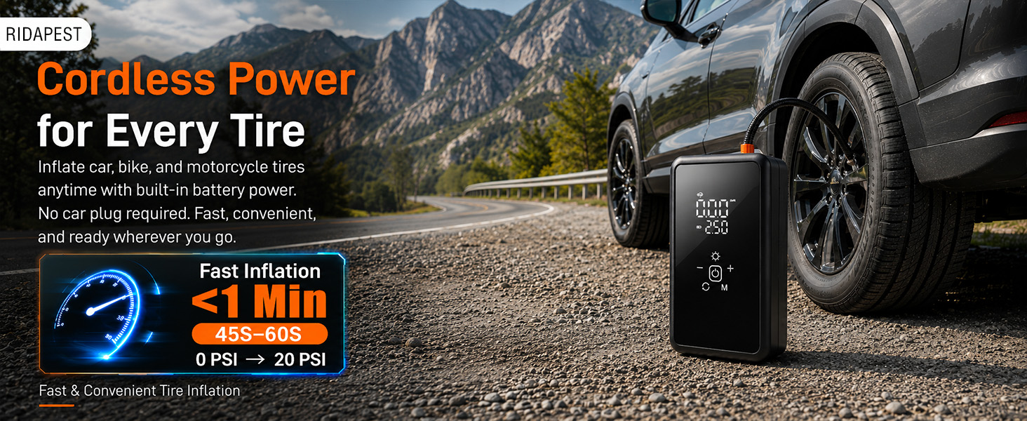 Tire Inflator Portable Air Compressor, 120PSI Cordless Tire Inflator with Digital Gauge