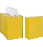 Oikss 100 Pack 10x5x13 Yellow Kraft Paper Bags with Handles Bulk for Birthday Party Favors Grocer...