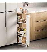 KLM 4 Tier White Slim Storage Cart with Handle, Slide Out Storage Rolling Utility Cart for Kitche...
