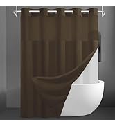 SORTTO No Hook Slub Textured Shower Curtain with Snap in Liner - Chocolate Fabric Outer Curtain &...