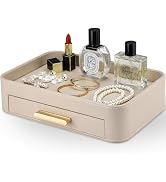GORESE Valet Jewelry Tray Nightstand Organizer with Drawer, PU Leather Perfume Tray Trinket Trays...