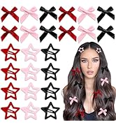 YAEISM 24PCS Pink Hair Bow Metal Star Hair Clips Satin Bow Hair Clips Coquette Red Hair Bows Y2K ...