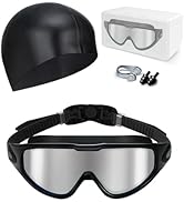 Hurdilen Swim Goggles, Anti Fog Anti UV, Wide View and No Leaking Swimming Goggles & Swim Cap for...