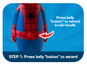 Step 1 - Press belly "button" to extend brush head.