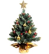 Liecho 24 Inch Tabletop Mini Christmas Tree, Miniature Pine Christmas Tree with Hanging Ornaments...
