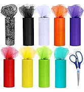 Winlyn 9 Colors Halloween Tulle Rolls Spider Web White Black Orange Yellow Red Green Teal Purple ...