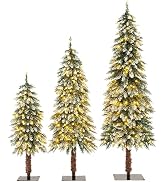 Goplus 3' 4' 5' Pre-Lit Artificial Christmas Tree Set of 3, Slim Pencil Xmas Trees with Snowy Lea...