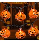 SOTOPOO 8.5FT LED Halloween Lights Pumpkin String Lights with 10 Smiling Jack O Lantern Pumpkin L...