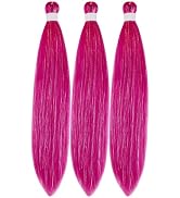Gozill Hot Pink Braiding Hair Pre stretched Glitter Tinsel Prestretched Hypoallergenic Braiding H...