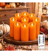 Homemory Orange Halloween Flameless Candles, Remote Timer, 9 Pack | Battery operated LED pillar c...