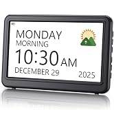 Rechargeable Digital Calendar Alarm Clocks for Senior, 7" Clock with Day and Date for Elderly, 20...