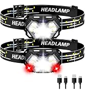 Eirnvop 2000LM Ultra Bright 9 LED Headlamp, 2 Pack USB C Rechargeable Headlights, 10 Modes, Motio...
