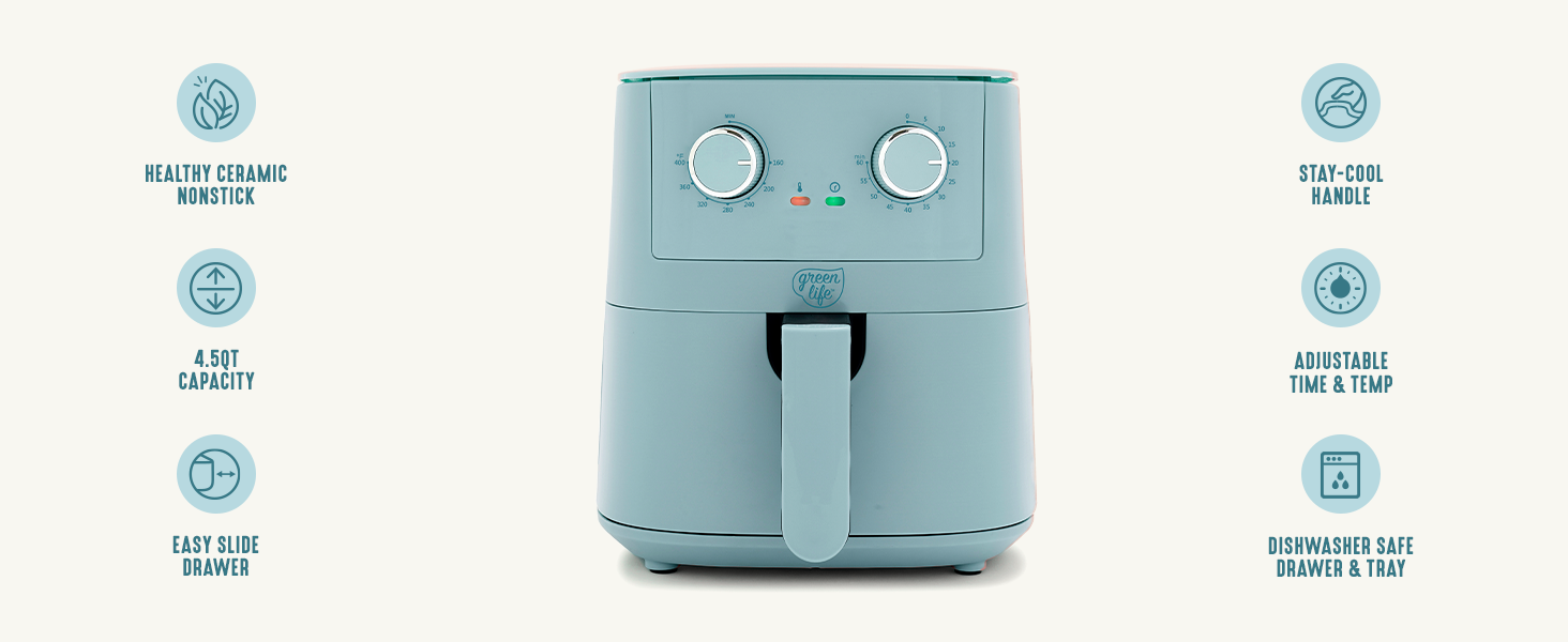 GreenLife, Ceramic Nonstick, PFAS-Free, Non-Toxic, Electrics, Air Fryer