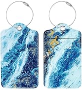 Luggage Tags for Suitcases, 2 Pack Cute PU Leather Suitcase Tag Identifiers TSA Approved with Sta...