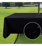 SARAFLORA 100% Waterproof PVC Outdoor/Indoor Tablecloth with Umbrella Hole and Zipper- Black, 60x...
