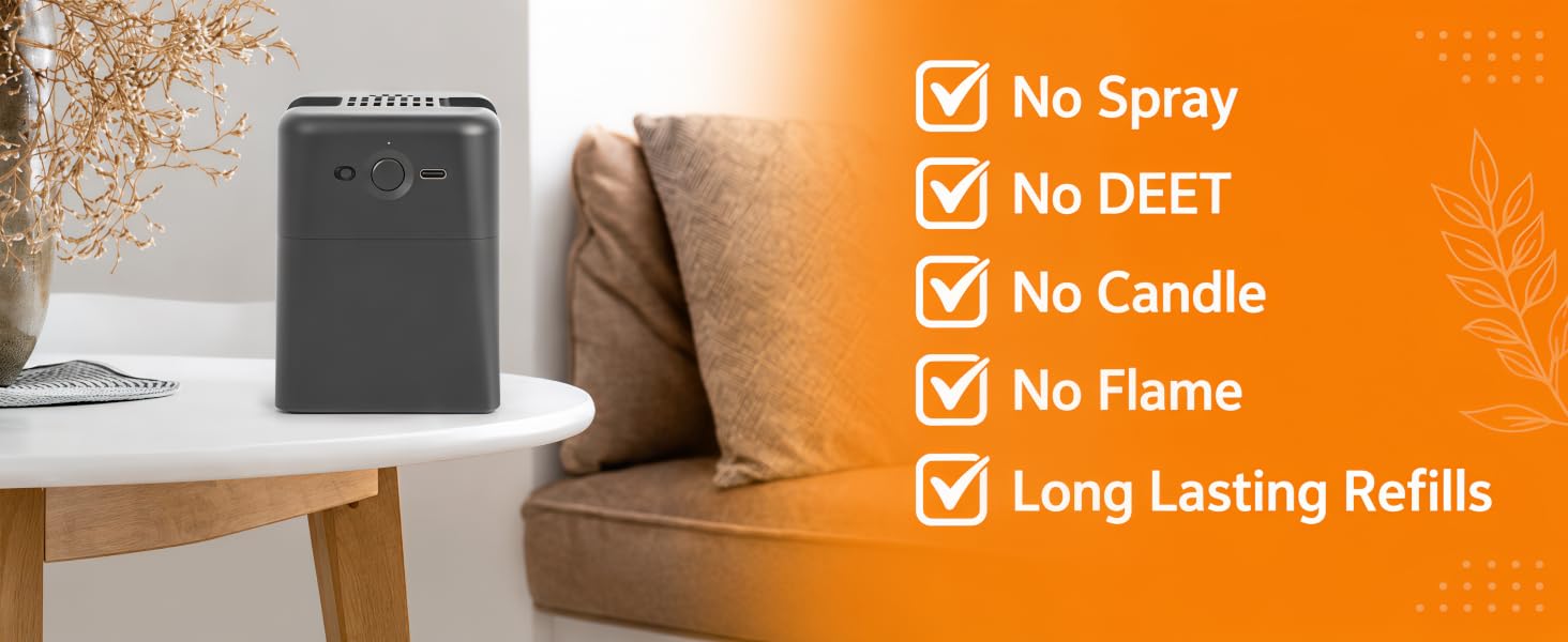 No Spray, No DEET, No Candle, No Flame, Long Lasting Refills
