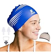 OMID Extra Large Silicone Swim Cap for Women Adults with Long & Thick Hair - Generous Room, Chlor...