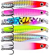 Facikono Saltwater Fishing Jigs Vertical Flat Jigging Lure, 6pcs Metal Sinking Lure for Tuna, Amb...