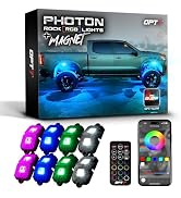 OPT7 Photon RGB LED Magnetic Rock Lights w/Bluetooth APP & Remote Control - 8 Pods Aluminum Frame...