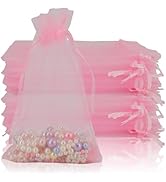 100PCS Organza Bags, 4x6 inch Small Mesh Bags Drawstring, Pink Sheer Organza Bags, Party Favor Ba...