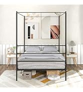 Giantex Full Size Metal Canopy Bed Frame, Modern Platform Bed Frame with 4 Poster & Headboard, Ma...