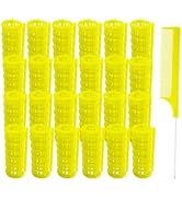 MOODKEY 24PCS Plastic Heatless Hair Rollers Set 2.0cm/0.8in Yellow Self Grip Snap on Rollers Hair...