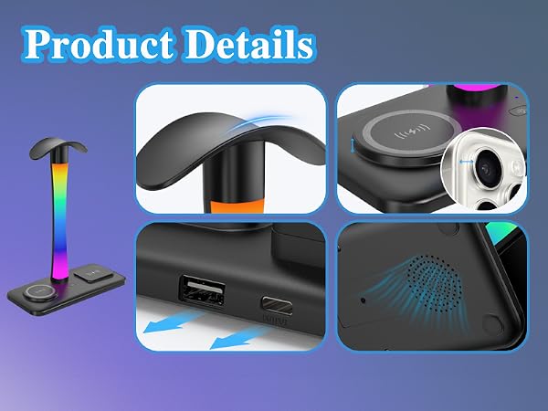 Headphone Stand with Wireless Charger & RGB Light