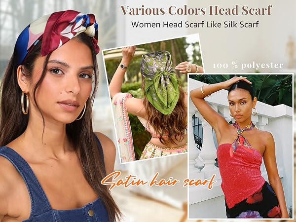 Head Scarf for Women Like Silk Hair Bandana Satin Scarf for Hair Wrapping Beach Head Wrap