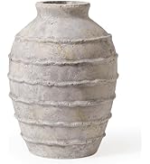 Kokrose Terracotta Vase, White Grey Rustic Farmhouse Decor, Vintage Large Pottery Clay Vase, Cera...