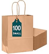 Bakepacker 100-Pack Small Size Gift Paper Bags with Handles Bulk 8.3"x6"x3.18" Brown Party Kraft ...