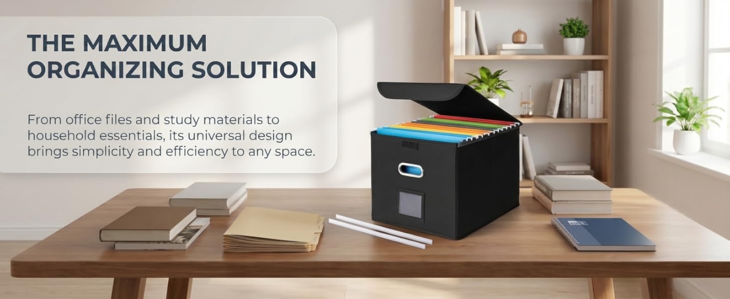 File Organizer Box with Lid,File Folder Organizer with Plastic Slide, Hanging for Document Storage