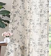 jinchan Linen Floral Curtains 84 Inch Farmhouse Country Flower Drapes Rustic Window Curtains Ligh...
