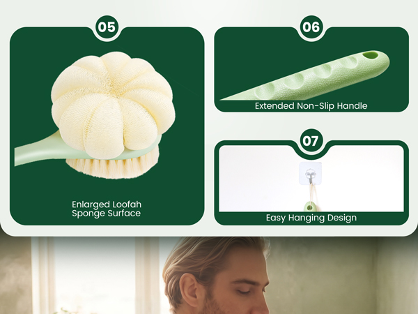 bath brush back scrubber for shower back washer for shower exfoliating men women loofah dry wet