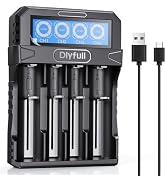 Dlyfull 18650 Battery Charger 4 Bay, LCD Display Lithium Battery Charger with USB-C Speed Chargin...
